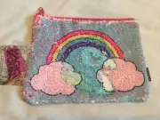 MAGIC SEQUIN Double Sided Pink Unicorn Blue Rainbow Zipper Bag Brand New 9” long