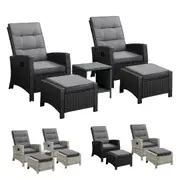 Livsip Outdoor Recliner Chairs Sun Lounger Wicker Sofa Patio Furniture Setting