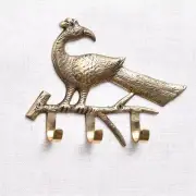 Antique Peacock On A Branch Brass Wall Hook Hanger Clothes Coat Hat Key Holder
