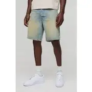 Mens Stonewash Relaxed Fit Extreme Washed Raw Hem Denim Shorts