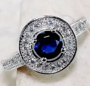 2CT Treated Blue Sapphire & Topaz 925 Solid Sterling Silver Ring Sz 8 UB2-6