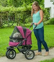 Pet Gear NO-Zip Double Pet Stroller, Zipperless Entry, for Single or Multiple Dogs/Cats, Plush Pad + Weather Cover Included, Large Gel-Filled Tires, Berry