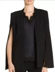 ST JOHN Size 14 Black Overlay Cape Jacket Blazer Msrp $1295
