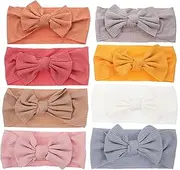 Vaguelly 8pcs Wide Headbands with Bow Knot Soft Elastic Hair Wraps for Newborns and Comfortable Stretch Hairbands Mixed Style