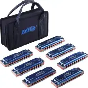 EASTTOP Harmonica Set of 7 Diatonic Mouth Organ Blue Diatonic Harmonica Set Gift