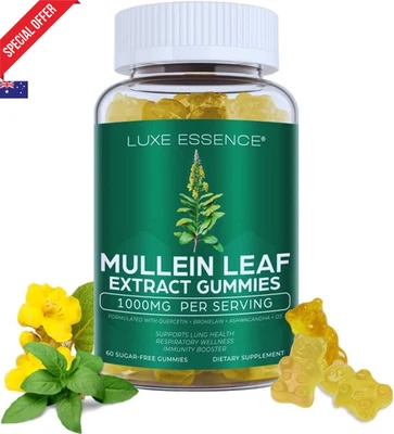 Mullein Gummies 1000mg Sugar-Free Vegan Lung & Immune Support 60 Count