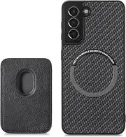 RUNGOS for Samsung S22 Case MagSafe, with Magnetic Wallet & Card Holder (Carbon Fiber Texture) [Stable Magnetic] [10Ft Drop Tested] Slim Shockproof Case for Samsung Galaxy S22 Wallet Case 6.1'' Black