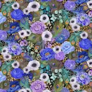 Flourish Peacock Feathers & Florals- Purple 100% Cotton Fabric by the yard