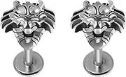 [Niaspi] 16G Stainless Steel Dragon Head Labret Monroe Lip Rings Cartilage Flat Back Earrings Studs Internally Threaded Conch Helix Tragus Stud Earrings Medusa Piercing Jewelry 2Pcs