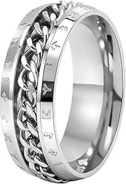 [Nanafast] Spinner Rings for Men, 8mm Stainless Steel Chain Ring for Men & Women, Fidget Ring for Anxiety, Viking Rings-Unique Chain Ring Viking Rune Rings Jewelry Gift