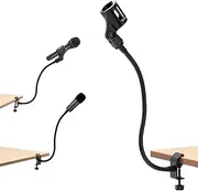 Clip-on Desktop Microphone Stand, Flexible Gooseneck Desk Mic Stand, Microphone Arm Stand with Clip, 3/8” to 5/8” Microphone Holder for Podcasting, Radio, Lectures, Singing, Live Streaming