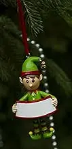 Blank Elf Christmas Tree Decoration | Xmas Bauble Ornament Gift | Write Your Own Name, Ceramic, Multi-Colour, 8 x 4.5 x 2 cm