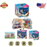 Portable Take Along Dollhouse - Two-Story Playset with Figures & Accessories