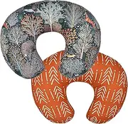 2 Pack Baby Nursing Pillow Cover Newborn U-Shaped Breastfeeding Pillowcase Cushion Cover Stretchy Replaceable Forest&Floral Pillow Cover Slipcover 22.5x18 (Forest + Retro Geometry)