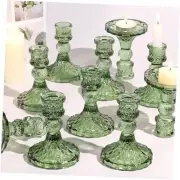 Glass Candle Holder Set of 12, Green Taper Candle Holders Bulk, Vintage