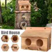 Bird House with 2 Holes Creative Hanging Birdhouse Wooden Garden Bird beaPg