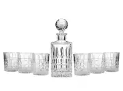 Bohemian Crystal AU52246, Crystal Whiskey Decanter w/ 6 Tumblers, Bourbon Set