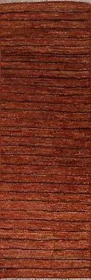 Striped Moroccan Oriental 10 ft Runner Rug Plush Wool Hand-knotted 3x10