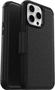 [Otterbox] Strada Case for iPhone 15 Pro Max for MagSafe, Shockproof, Drop-Proof, Premium Leather Folio with Two Card Holders, 3X Military Standard Tested, Black, No Retail Packaging