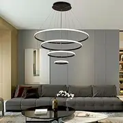 USOR Modern LED Chandelier, Dimmable Pendant Light with Remote Control Rings Round Ceiling Lighting Fixture 3 Color Temperatures Contemporary Black Chandeliers for Bedroom Living Dining Room Kitchen