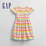 GAP 女幼童裝 活力清新荷葉邊袖洋裝-彩色條紋(694977)