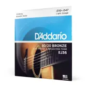 D'Addario EJ36 Light 12-String 80/20 Bronze Acoustic Guitar Strings (10-47 Ga...