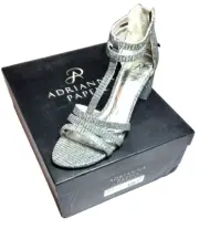 Adrianna Papell Sz 7.5 Sparkly Glittery Silver Block Heel, Evening Shoes ~ NEW