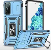 Slide Camera Cover for Samsung Galaxy S20,Kickstand with Built-in 360° Rotate Magnetic Ring Stand Shockproof Protective Armor Cover,Sky Blue