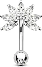 [OUFER] 16G Gold Eyebrow Piercing Jewellery Flower Rook Barbell Stainless Steel 316L Clear CZ Cartilage Ear Piercing 8mm Helix Ring for Women Lip Bar