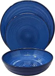 [Gianna's Home] 12 Piece Modern Melamine Heavyweight Plastic Dinnerware Set (Blue)