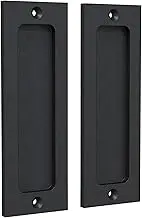 6" Finger Flush Pulls for Closet Pocket - Sliding Barn Door Handle Set - Pull Recessed Handle Rectangular Plate - Farmhouse Rustic Style - Matte Black - 2 Pack