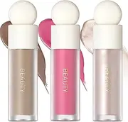 Erinde 3 Colors Liquid Highlighter Blush Contour Set, Natural Matte Face Blush Bronzer, Natural Glossy Liquid Illuminator for Face and Body, Lightweight Blendable Silky Smooth Texture, Cruelty-free