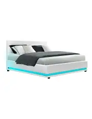 [Artiss] Lumi LED Gas Lift Double Size Bed Frame in White