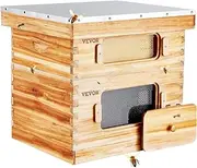 VEVOR Hive 10 Frame Starter Kit, Beeswax Coated Cedar Wood, Deep + Medium Boxes Langstroth Beehive Kit, Transparent Acrylic Windows With Foundations for Beginners Pro Beekeepers