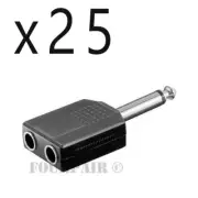 25 Pack 1/4" Dual Mono Female to 6.35mm Mono Male Plug Audio Y Splitter Adapter