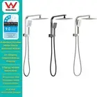 Sliding Square Shower Rail Set Twin Shower Head Chrome Black Brushed Nickel