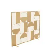 Litton Lane Fireplace Screen 40"L Gold Metal Geometric Cut-Out w/ Mesh Netting