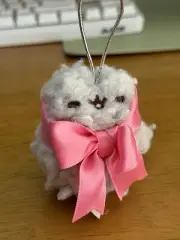 Cute Kawaii Pusheen Fluffy Plush Pink Ribbon Now Keychain Accessory
