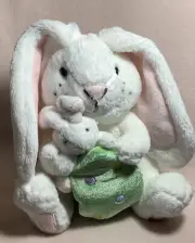 Russ Easter Springtime Surprises Bunny with Baby behind Easter Egg - 8" White