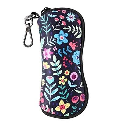 Sunglasses Case, Ultra Light Portable Neoprene Zipper Glasses Cute Flower Case