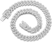 [JUNVirtuous] Cuban Link Chain Mens Iced Out Miami Cuban Necklace Silver/Gold Bling Diamond Hip Hop Jewelry for Women