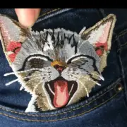 NWOT Iron-On Yowling Kitten Cat Pocket Patch