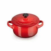 Le Creuset Holly Enameled Mini Petite Round Cocotte Casserole Cherry Cerise
