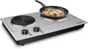 1800W Double Hot Plate, Stainless Steel Silver Countertop Burner Portable Electr