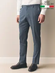 Grey Slim Fit Signature Texture Marzotto Italian Fabric 100% Wool Suit Trousers (E82633) | $182