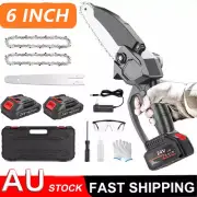 750W 6" Mini Cordless Electric Chainsaw 2X Battery-Powered Wood Cutter Recharge