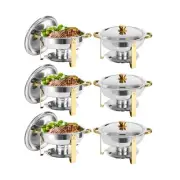 Chafing Dish Buffet Set of 6, 5QT Round Stainless Steel Chafer for Catering, ...