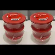 Pyrex Round Glass Food Storage 2 Cup(473ML) Value Set 6pc Red- Pack Of 2 Set
