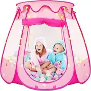 Pop Up Play Tents for Girls, Foldable Kids Play Tent with Star Lights, Pink Prin