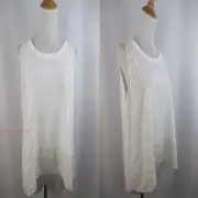 NWT ZARA Womens sz Large White Peach Mint Mixed Fabric Print Sleeveless Tank Top